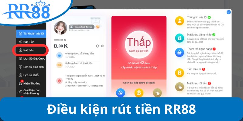 Rút tiền RR88 cần chú ý điều kiện