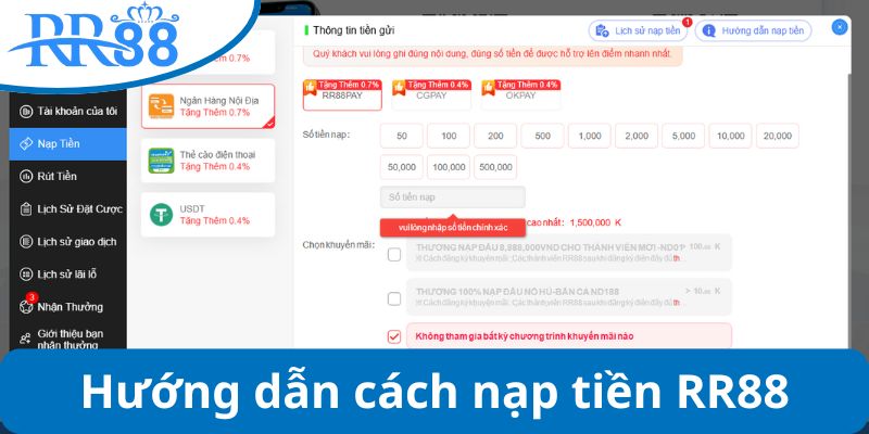 Chi tiết 4 bước nạp tiền RR88 chuẩn xác dành cho bạn mới